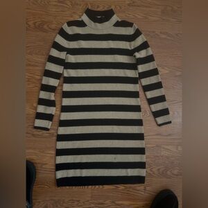 J. Crew Black and Cream Striped Turtleneck Sweater